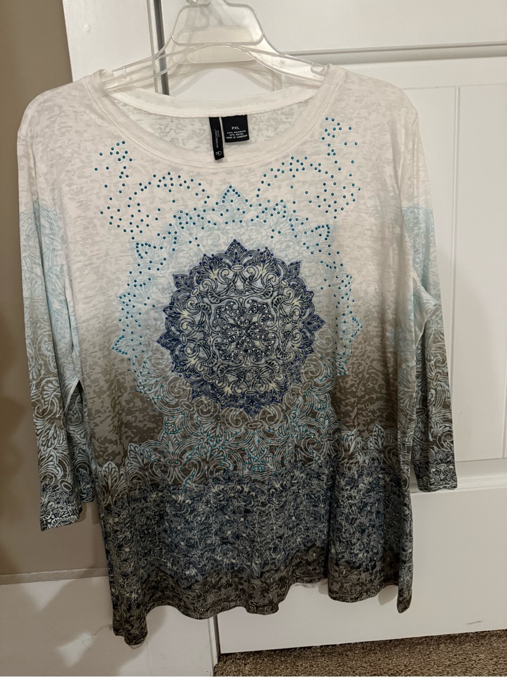 new directions White and Blue Ombre Mandala Long Sleeve Top